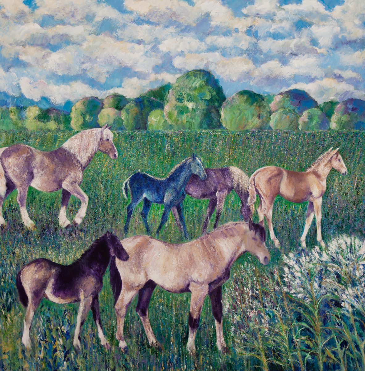 Mares and Foals in a Meadow